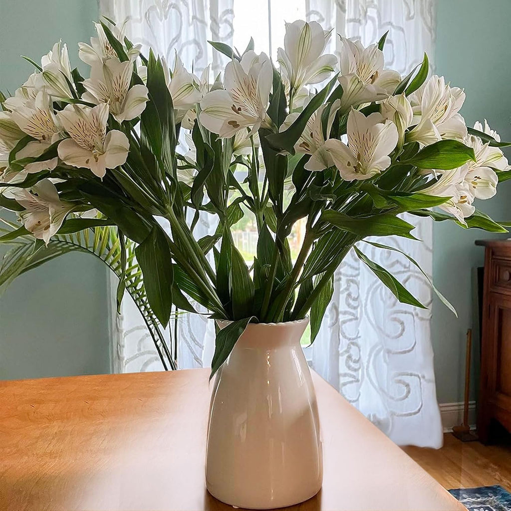 hjn White Flower Vase- Ceramic Vase for Decor, White vase for Flowers, Modern Vases for Living Room/Home Decor Accents/Entryway/Mantel/Bookshel