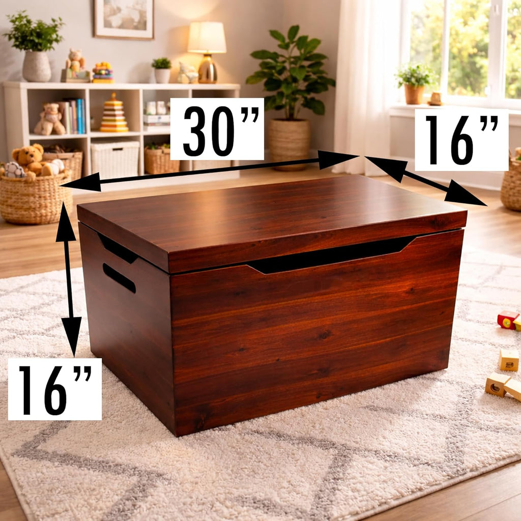 Fully Assembled, Solid Wood Storage Chest with Lid & Handles, Wooden Box, Organizer, Storage, Birthday, Gift, Blankets, Clothes, Keepsakes, Anti-Slam Hinges, 30” Professional Mahogany Finish