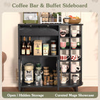 VINAEMO Coffee Bar Cabinet with 24-Cup Display, Large Drawer & Storage,Modern Buffet Sideboard for Kitchen, Medium Wooden Bar Station for Apartment，Black