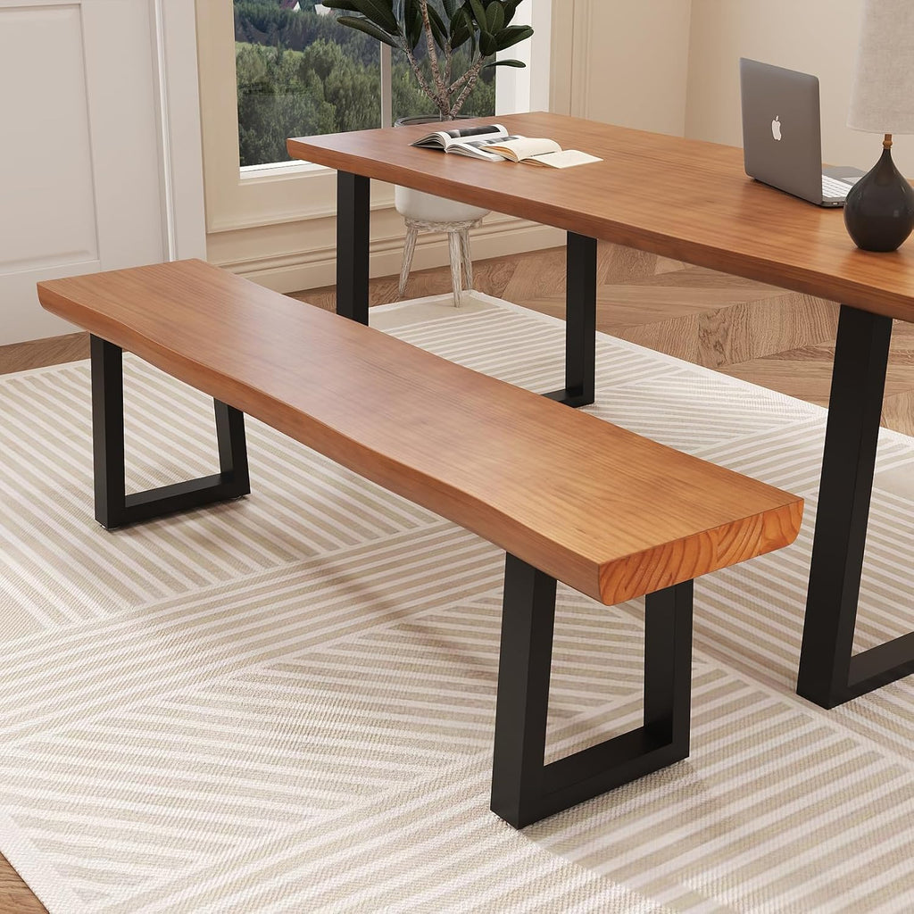 Durable Solid Wood Top Bench with Sturdy Metal Legs – Versatile Dining & Office Seating - Multi-Size Options Ideal for Living Room, Dining Room, and Home Office(Dark yellowbench, 70.87in)