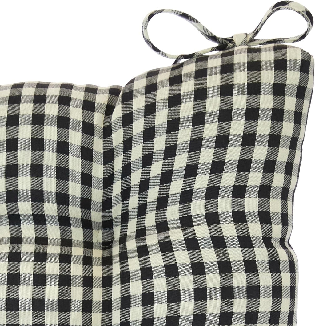 Klear Vu The Gripper Non-Slip Rocking Chair Cushion Set with Thick Padding, Includes Seat Pad & Back Pillow with Ties for Indoor Living Room Rocker, 17x17 Inches, 2 Piece Set, Gingham Black