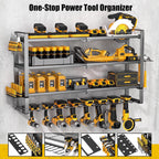 MOOMSINE Large Power Tool Organizer Wall Mount, 4-Tier Heavy Duty Metal Storage Rack Loads 400lbs, Battery Tools Hanger with 8 Cordless Drill Holder for Garage, Workshop, Pegboard, Shed