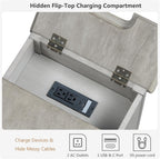 Traditional Wood End Table with Storage & Charging Station, Vintage Farmhouse Nightstand with USB Ports, Small Sofa Side Table for Living Room & Bedroom, Antique Gray