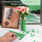 Green Glass Marbles, 0.97 LB Transparent and Smooth Flat Glass Beads for Vases, Mosaic Gem Pebbles for Aquarium Decor, Floral Arrangements, Mancala Stones, Vase Filler and Crafts (Approx. 80-100 PCS)