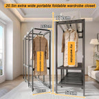 Foldable Portable Closet Wardrobe on Wheel Heavy Duty Metal Clothing Rack with Cover Freestanding Armoire Storage System Rolling Garment Racks for Hanging Clothes (C,Grey Cover, 66.1in/168cm)