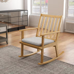 GOFLAME Wooden Rocking Chair, Accent Rocker Chair with Rustic Rubber Wood Frame, Removable Cushion and Ergonomic Slatted Backrest, Indoor Armchair for Nursery, Living Room, Bedroom