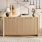 ONBRILL Fluted Sideboard Buffet Cabinet with Storage, Wooden Modern Fluted Sideboard with 4 Doors and 5 Adjustable Shelves, Coffee Bar Table for Dining Room, Hallway, Kitchen (Natural Oak)