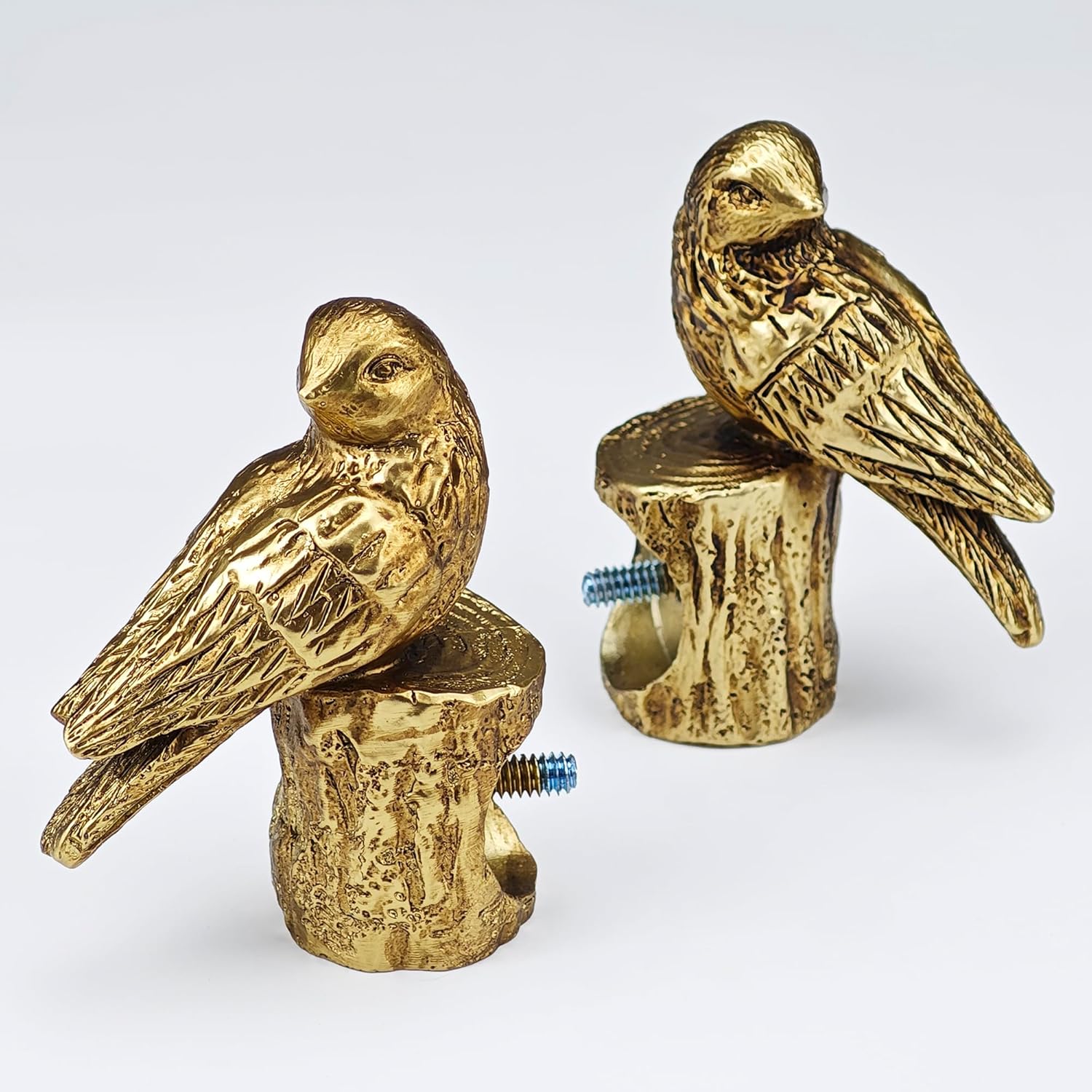 Decorative Curtain Rod Finials, Pretty Polyresin Gold Bird Finials, Set of 2, Compatible with 1 inch or 1-1/8 inch Dia Curtain Rod, Standalone Finial Pair