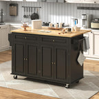 Gitua 59" W Rolling Kitchen Island with Drop Leaf, Movable Kitchen Carts on Wheels Island with Storage Cabinet&Charging Station, Island Table for Kitchen w/Rubber Wood Top, Rack, Hook, Drawers, Black