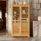 75" Tall Farmhouse Kitchen Pantry Cabinet with 2 Glass Doors & 4 Built-in Drawers, 44.7" Freestanding Pantry Storage Cabinet for Kitchen, Dining Room, Natural