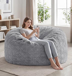 5FT Bean Bag Chair Oversized Bean Bags for Adults Large Bean Bag Beanbag Chair Washable Cover Quilted Plush Bean Bags Giant Memory Foam Bean Bag Chairs for Adults Pocket Bedrooms Living Room (Grey)
