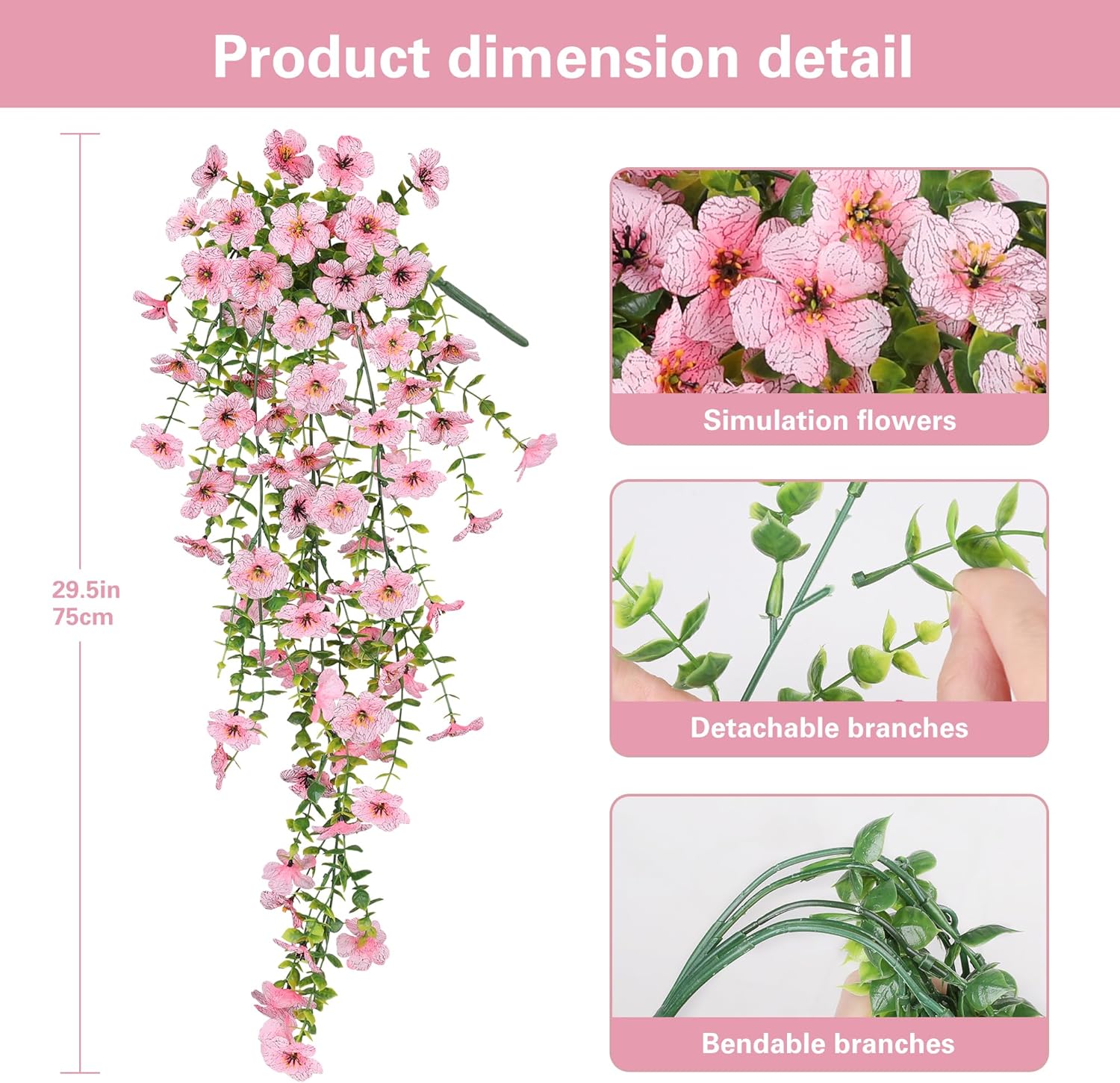 AGIRL 6 Bundles Artificial Flowers for Outdoors Spring Summer Decoration,Pink Fake Hanging Flowers,UV Resistant Silk Faux Plants for Garden,Patio,Porch,Yard,Farmhouse Decor (Pink)
