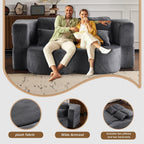 78" Plush Fabric Folding Floor Sofa Couch Bed,Convertible Folding Sofa Bed, Full Size Love Seat Sleeper Bed with 4 Pillows for Living Room Apartment Office (Plush Fabric+Gray)