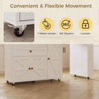 IRONCK Kitchen Island with 360° Swivel Table, 23.6 in Depth Mobile Kitchen Cart with Cabinet, Spice Rack and Drawers, White