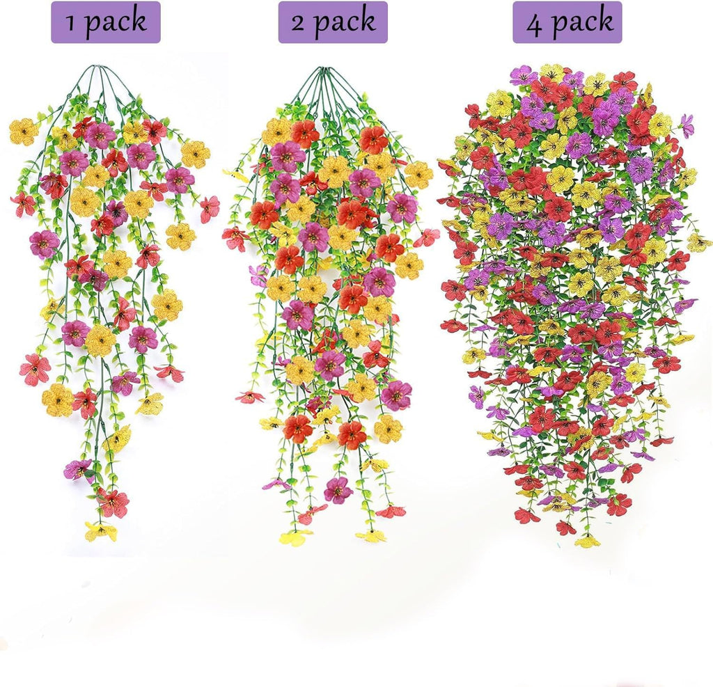 4 Pcs Artificial Flowers for Outdoors Summer Decor, URealistic Fake Flowers UV Resistant Hanging Flowers Silk Faux Plants for Outside, Garden, Yard,Porch, Wall Home Indoor (Mix Color)