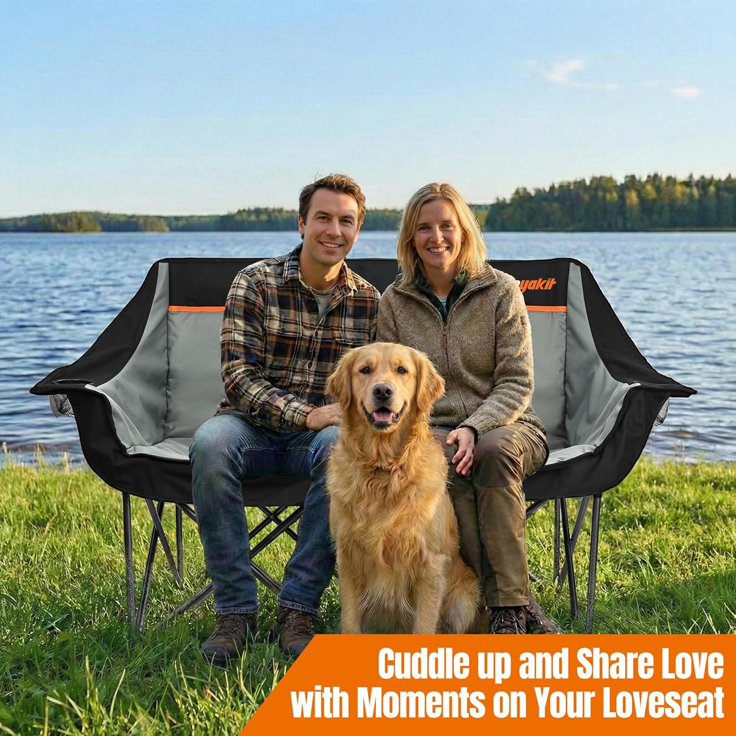 2 Person Camping Chair, Heavy Duty 650LBS Padded Loveseat for Couples & Pets, Foldable Double Camp Chair with Reinforced Storage Bag, Ideal for Outdoor Festivals, Beach, & Car Camping