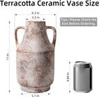 Ceramic Flower Vase with Handles, 11 in Tall Rustic Farmhouse Pottery Vases Decorative Large Vases for Living Room Entryway Kitchen Table Centerpieces Home Decor,Neutral
