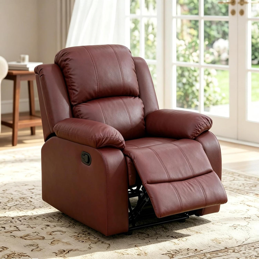 Manual Recliner Chair, Nursery Chair, Recliner Chair for Adults, Lazy Boy, Gaming Recliner wih Overstuffed Arms, Suitable for Home Theater, Living Room, Bedroom, Red