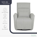 Evolur Sylas Nursery Glider Chair in Luxe Grey - Manual Recliner with 360° Swivel, Lumbar Support, Tufted Back & Side Pockets - Modern Rocking Chair for Baby Room, Nursery & Living Room