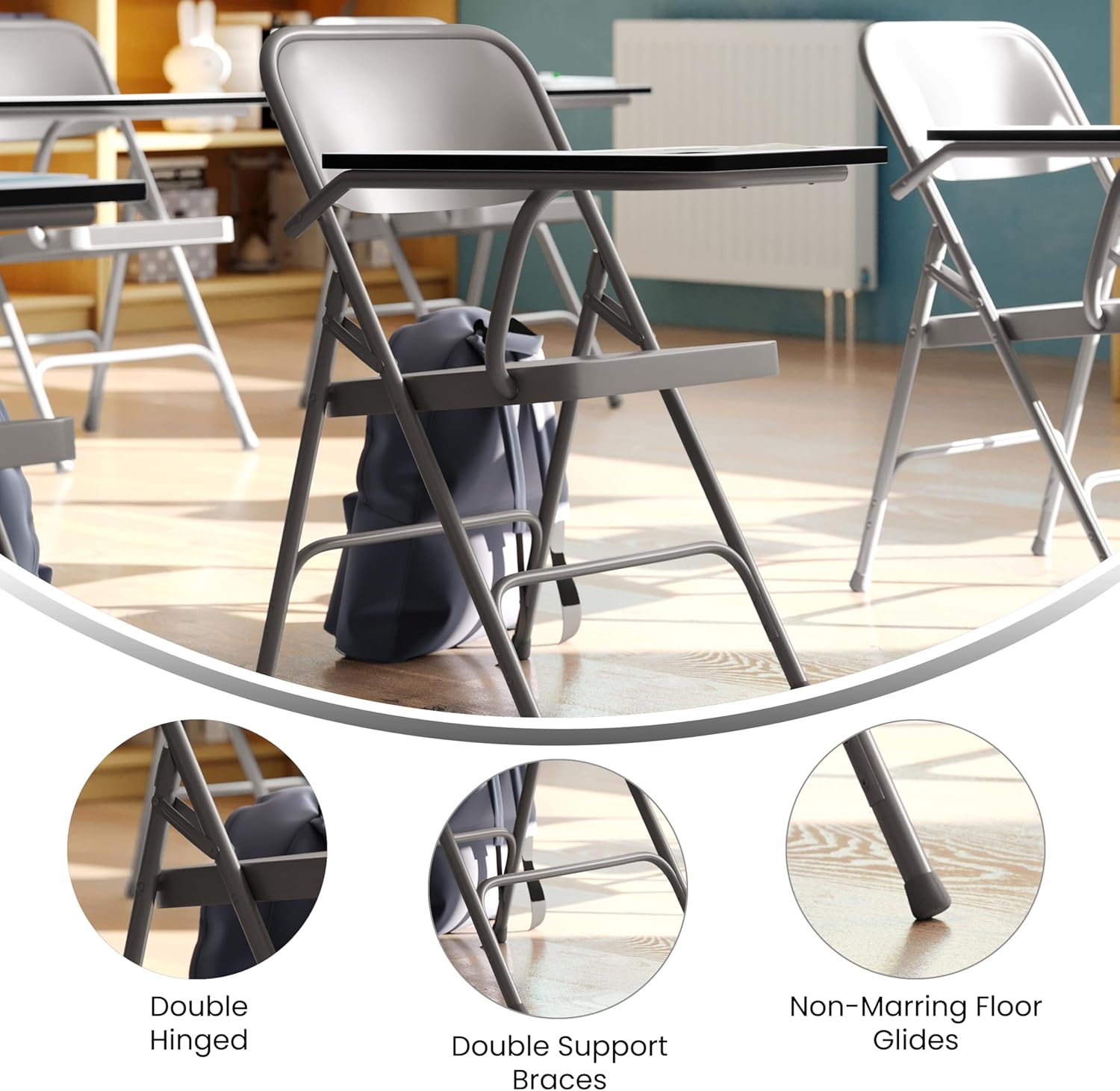 Flash Furniture Ralph Premium Steel Folding Chair with Right Handed Tablet Arm