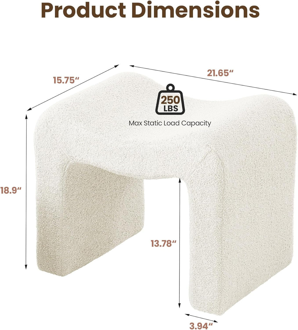 Ottoman Vanity Stool Chair Small Footstool Seating Backless Modern Foot Rest Teddy Velvet Ottoman for Makeup Room Living Room Bedroom Entryway,White (Single 1)