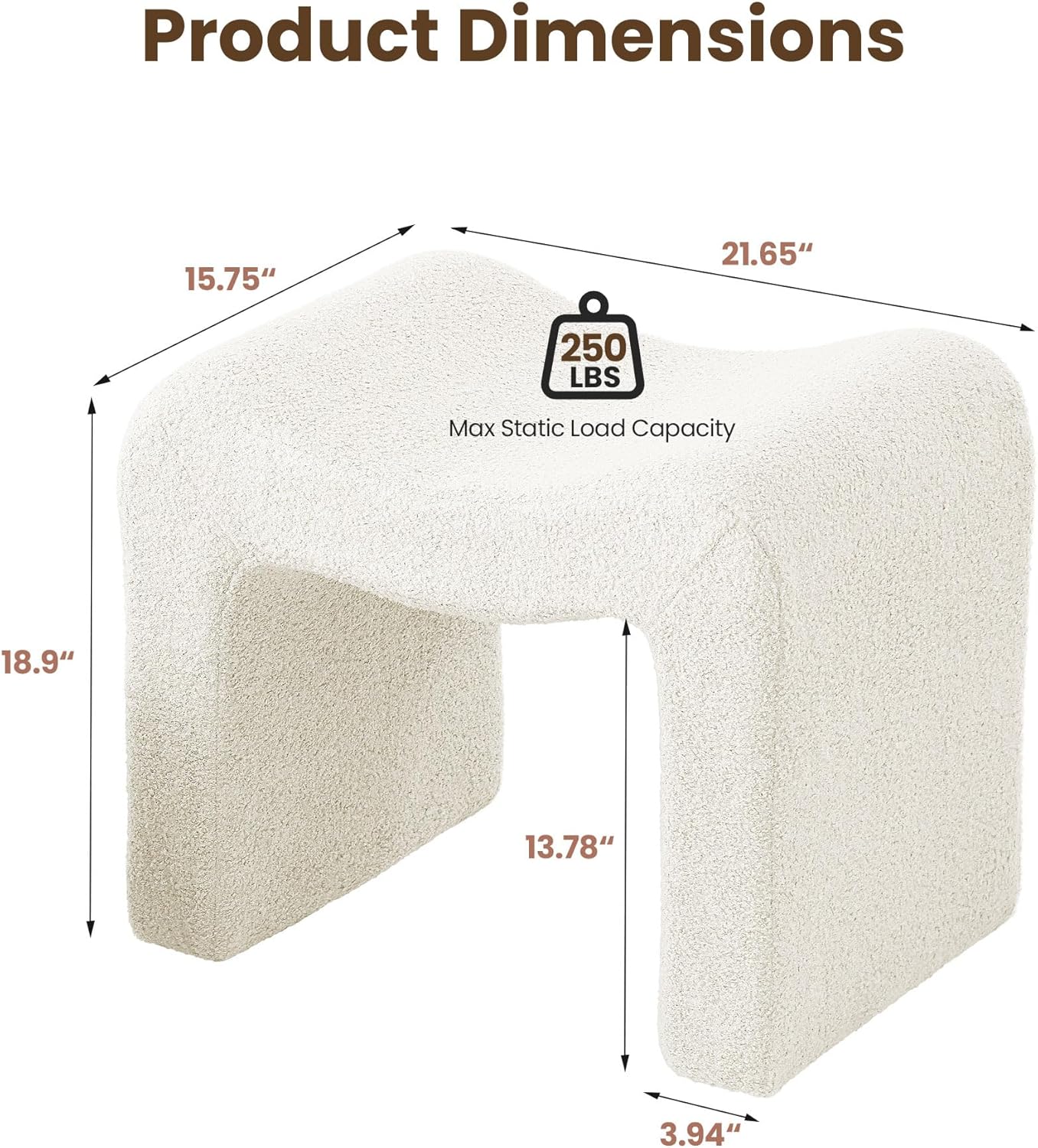 Ottoman Vanity Stool Chair Small Footstool Seating Backless Modern Foot Rest Teddy Velvet Ottoman for Makeup Room Living Room Bedroom Entryway,White (Single 1)
