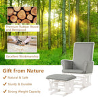 Costzon Glider and Ottoman Set, Wood Baby Rocker Nursery Furniture for Napping Reading Nursing, Cleanable Upholstered Comfort Rocking Nursery Chair with Detachable Cushion (Light Gray)