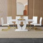 63" Dining Table Set for 6, White Faux Marble Table with 6 PU Leather Upholstered Chairs, Modern Rectangle Kitchen Table & 6 Seater Dining Room Furniture Set for Family Gatherings