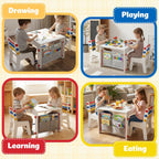 DOREROOM Wooden Kids Table and Chairs Set – 4-in-1 Activity Table with Removable Storage & Washable Graffiti Desktop for Drawing/Crafts/Arts/Reading, Toddler Desk for Home, Playroom, Ages 3+, White