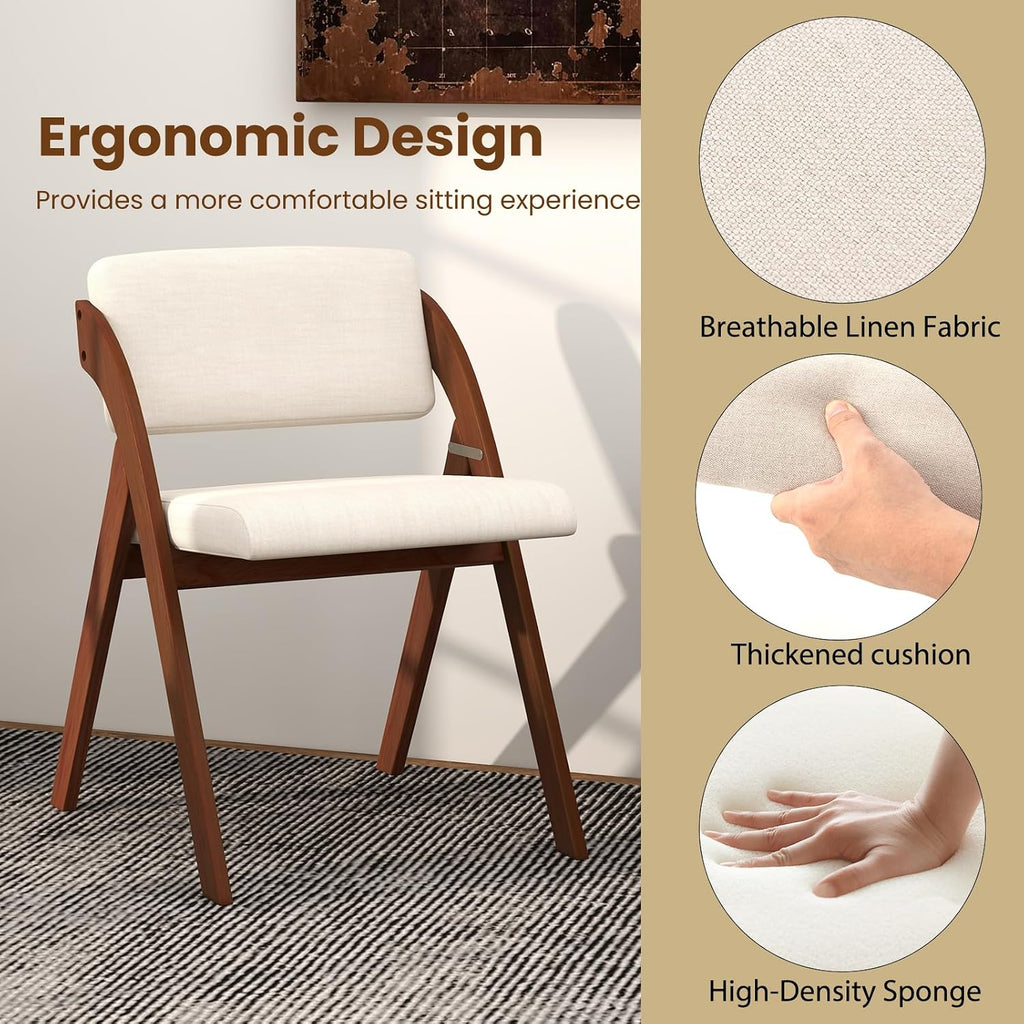 POWERSTONE Folding Chairs Set of 4 with Cushion, Modern Foldable Kitchen Dining Chairs with Rubber Wood Legs for Guests Home Office Wedding Party, No Assembly Walnut