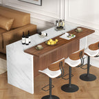 Gyfimoie 71" Large Imitation Marble Bar Table,Island Table with LED Lights | Mordern Marble Stripes Dining Table with Grille Design for Home Kitchen, Living Room, Balcony, Basement (White+Brown)