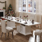 Extendable Dining Table for 4-6, 47-63 Inch Rectangle Kitchen Dining Table with Storage, Expandable Modern Rectangle Dinner Table with Faux Marble Top for Kitchen, Dining Room, White Faux Marble