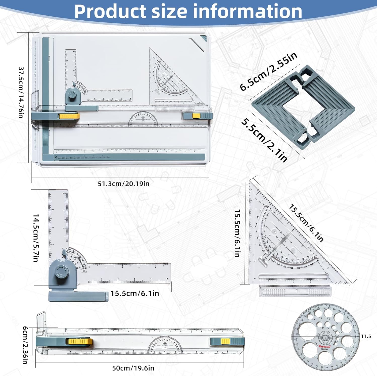 A3 Drawing Board Drafting Table Multifunctional Drawing Board Table with Clear Rule Parallel Motion and Angle Adjustable Measuring System, Inch