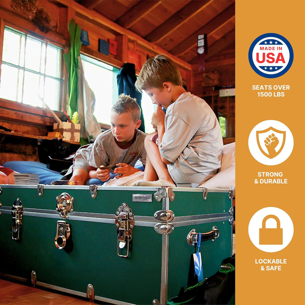 Rhino Trunk & Case Classic Large Trunk - 32"x18"x14", 1500+ lbs Capacity - Many Colors, Soft-Close Lid. Strong, USA Made Summer Camp Footlocker and Secure College Dorm Storage Chest