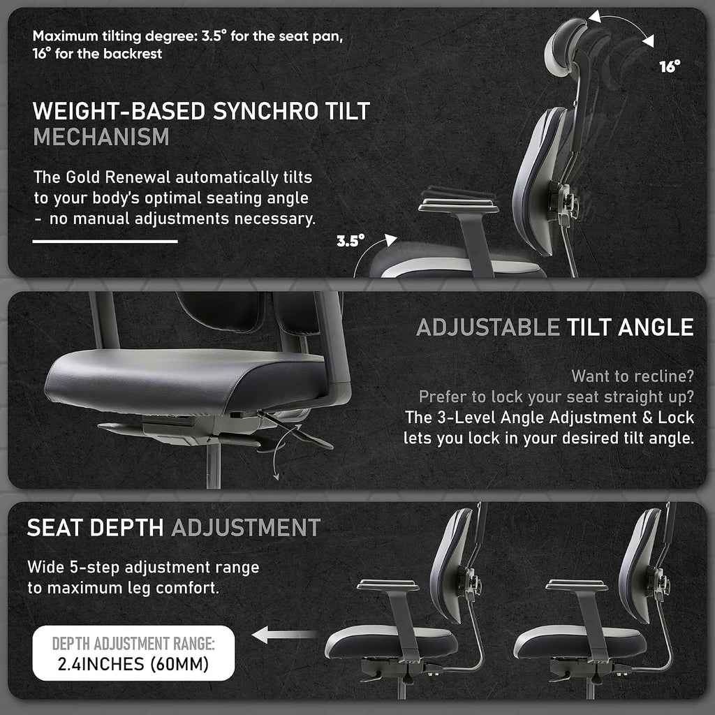 [Premium Dual-Backrests] Ergonomic Office Chair l Reduces Pressure by 50% - Leather Chair, Office Chair for Lumbar Support l Home Desk Chairs l Office Chair Back Support Made in Korea (Black Leather)