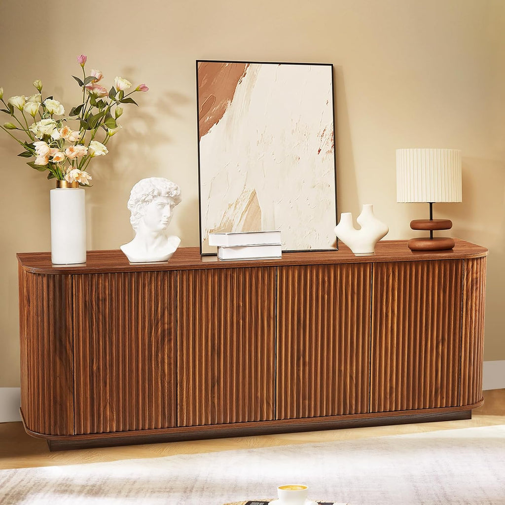 64'' Sideboard Buffet Cabinet, Wood Entertainment Center Modern TV Stand, Media Console with 4 Cabinets for Storage, Television Stands Coffee Bar for Living Room, Dining Room, Entryway