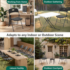 2 Pack Black Folding Chair, Plastic Portable Stackable Commercial Seats with Steel Frame 350lb, Heavy Duty Foldable Chair for Indoor and Outdoor, Patio, Office, Picnic, Kitchen, Events