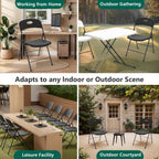 4 Pack Black Folding Chair, Plastic Portable Stackable Commercial Seats with Steel Frame 350lb, Heavy Duty Foldable Chair for Indoor and Outdoor, Patio, Office, Picnic, Kitchen, Events