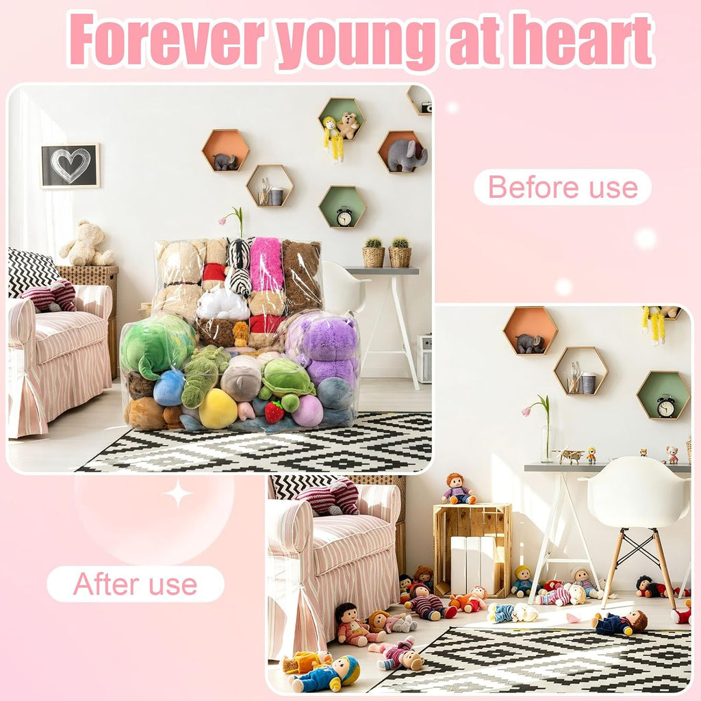 Clear Stuffed Animal Storage Chair, 0.25mm Thick Transparent Stuffed Toy Cover Bean Bag Waterproof Zipper Organizing Accessories for Pillows Cushions Clothing & Doll