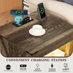 FREDEES LED Nightstand with Gun Drawer, Bedside Table with Charging Station for Bedroom Furniture, Farmhouse Night Stand with 3 Colors Smart Human Sensor Lights for Living Room End Table, Brown