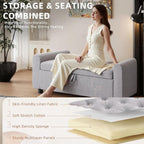 48" Ottoman with Storage, Tufted Storage Ottoman Bench, Convenient Living Room Fabrics Bench Seat, Entryway Shoe Benches with Inner Zipper & Arm, Rivetless Upholstered Window Seat Ottomans, Light Grey