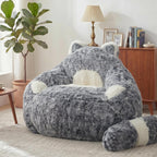 EBENCHICO Giant Bean Bag Chair for Adults Teens, Raccoon Shaped Faux Fur Bean Bag Sofa with Filler, Plush Beanbag Couch with Tail Pillow for Gaming, Reading, Bedroom, Dorm
