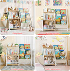 LATIBELL 3 Tier Kids Bookshelf and Toy Storage, Kids Bookcase Book Sling Shelf, Montessori Baby Toddler Bookshelf, Toy Storage Organizer, for Playroom, Bedroom, Nursery (Burlywood)