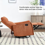 Anwick 360° Swivel Rocker Recliner Chair with Heat and Massage, Manual Upholstered Recliner for Small Spaces, Fabric Glider Nursery Chair with Side Pockets for Living Room (Orange)