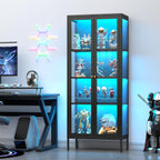 UNICOLY Display Cabinet with Glass Doors, Glass Display Cabinet with 8 Color LED Lights, Curio Display Cabinet with 3 Shelves for Living Room, Plant, Display Shelf, Assembly Required, Black