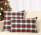 4TH Emotion Set of 2 Christmas Scottish Tartan Plaid Throw Pillow Covers Cushion Case Polyester for Farmhouse Home Decor Red and White, 20 x 20 Inches