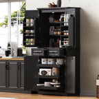 71.3" Tall Kitchen Pantry Cabinet with 3 Pull Out Organizers, Farmhouse Embossed Storage Cabinet with 6 Door Shelves, 2 Drawers, Freestanding Cupboard for Kitchen, Dining Room Black
