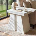 LITTLE TREE End Table for Couch, 24" Large Wooden End Table with Trapezoid Base, Tall Wood Sofa Side Table, Farmhouse Nightstand for Bedroom, Living Room, White