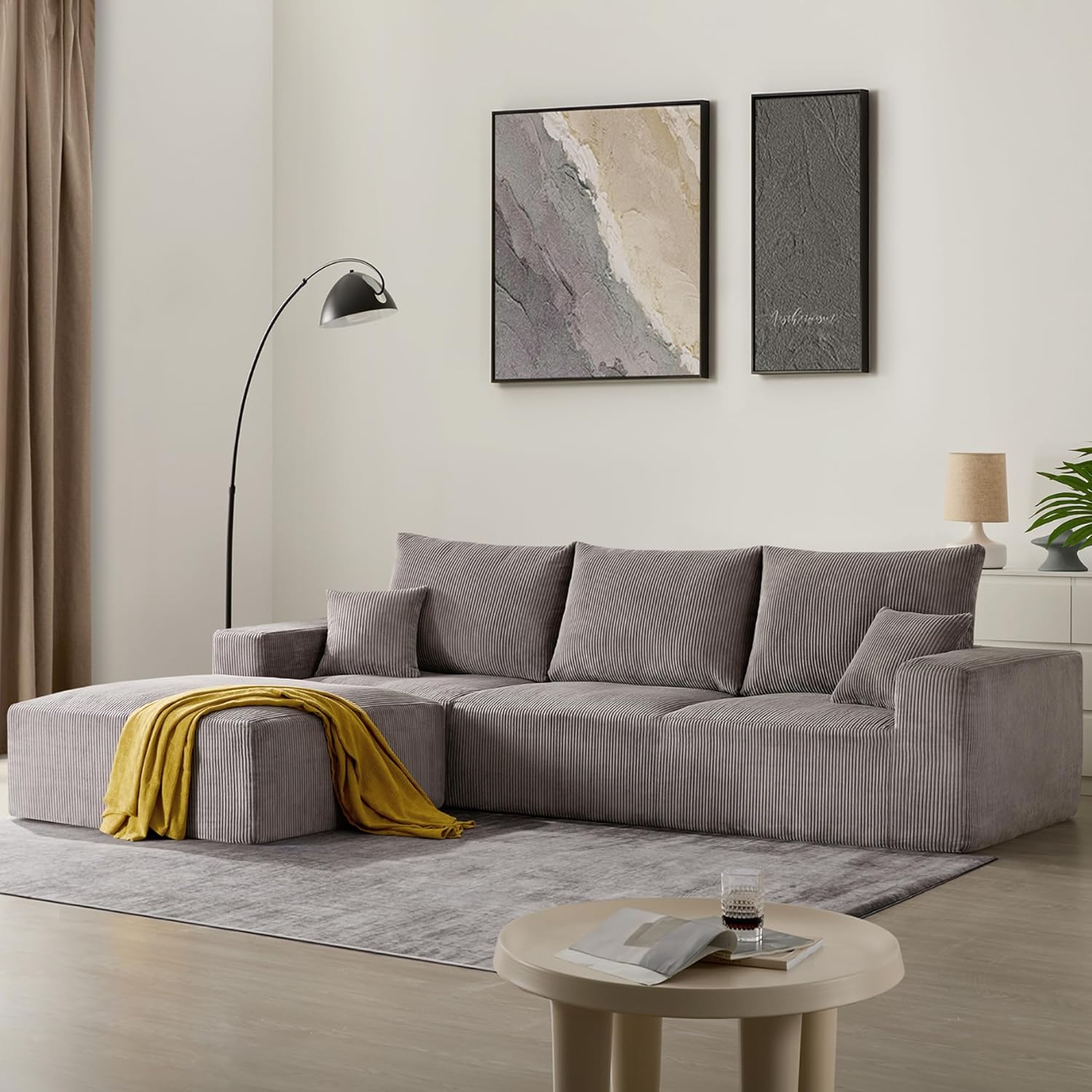 40" Oversized Square Corduroy Ottoman Pouf - Poofy Soft Foot Rest with Foam Chunk Filling, Movable Large Ottoman Pouf Footstool for Living Room Sofa Couch Bedroom, Grey(1 Piece)