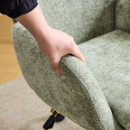 VINGLI Comfy Fuzzy Vanity Chair, Swivel Makeup Chair with Wheels, Upholstered Height Adjustable Armchair with Gold Base, Modern Ergonomic Desk Chair for Bedroom, Home Office, Olive Green